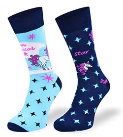 Autosiatki Bunte Interessante Socken - Lustige Seltsame Socken - Verrückte Ausgefallene Socken - Skurrile Socken für Erwachsene - Baumwolle - für Frauen Männer - Einhörner - 35-38 von SKIETY