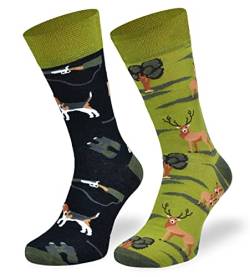 Autosiatki Bunte Interessante Socken - Lustige Seltsame Socken - Verrückte Ausgefallene Socken - Skurrile Socken für Erwachsene - Baumwolle - für Frauen Männer - Jagen - 43-46 von SKIETY