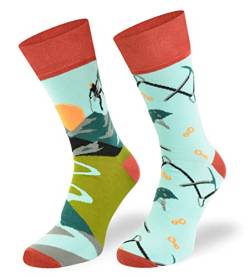 Autosiatki Bunte Interessante Socken - Lustige Seltsame Socken - Verrückte Ausgefallene Socken - Skurrile Socken für Erwachsene - Baumwolle - für Frauen Männer - Klettern, Berge - 35-38 von SKIETY