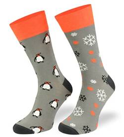Autosiatki Bunte Interessante Socken - Lustige Seltsame Socken - Verrückte Ausgefallene Socken - Skurrile Socken für Erwachsene - Baumwolle - für Frauen Männer - Pinguine - 39-42 von SKIETY