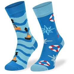 Autosiatki Bunte Interessante Socken - Lustige Seltsame Socken - Verrückte Ausgefallene Socken - Skurrile Socken für Erwachsene - Baumwolle - für Frauen Männer - Segeln, Boot, Wind - 39-42 von SKIETY