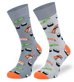 Autosiatki Bunte Interessante Socken - Lustige Seltsame Socken - Verrückte Ausgefallene Socken - Skurrile Socken für Erwachsene - Baumwolle - für Frauen Männer - Sushi, Sake, Japan - 43-46 von SKIETY