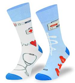 Autosiatki Bunte Interessante Socken - Lustige Seltsame Socken - Verrückte Ausgefallene Socken - Skurrile Socken für Erwachsene - Baumwolle - für Frauen Männer - für Sanitäter, Ambulanz - 39-42 von SKIETY