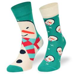 SKIETY Bunte Interessante Socken - Lustige Seltsame Socken - Verrückte Ausgefallene Socken - Skurrile Socken für Erwachsene - 70% Baumwolle - für Frauen Männer - SNOWMAN-63-35-38 von SKIETY