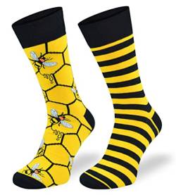 SKIETY Bunte Interessante Socken - Lustige Seltsame Socken - Verrückte Ausgefallene Socken - Skurrile Socken für Erwachsene - Baumwolle - für Frauen Männer - Bienen, Honig - 35-38 von SKIETY