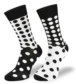 SKIETY Bunte Interessante Socken - Lustige Seltsame Socken - Verrückte Ausgefallene Socken - Skurrile Socken für Erwachsene - Baumwolle - für Frauen Männer - Dots Schwarz und Weiß - 39-42 von SKIETY