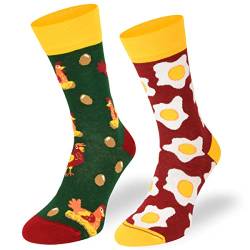 SKIETY Bunte Interessante Socken - Lustige Seltsame Socken - Verrückte Ausgefallene Socken - Skurrile Socken für Erwachsene - Baumwolle - für Frauen Männer - Henn'n'egg – 43-46 von SKIETY