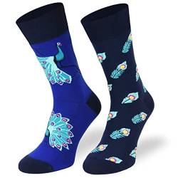 SKIETY Bunte Interessante Socken - Lustige Seltsame Socken - Verrückte Ausgefallene Socken - Skurrile Socken für Erwachsene - Baumwolle - für Frauen Männer - Peacocks – 43-46 von SKIETY