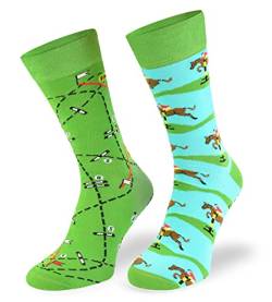 SKIETY Bunte Interessante Socken - Lustige Seltsame Socken - Verrückte Ausgefallene Socken - Skurrile Socken für Erwachsene - Baumwolle - für Frauen Männer - Pferderennen - 35-38 von SKIETY