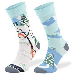 SKIETY Bunte Interessante Socken - Lustige Seltsame Socken - Verrückte Ausgefallene Socken - Skurrile Socken für Erwachsene - Baumwolle - für Frauen Männer - Ski Jumping – 35-38 von SKIETY