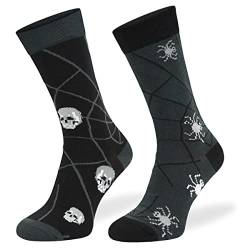 SKIETY Bunte Interessante Socken - Lustige Seltsame Socken - Verrückte Ausgefallene Socken - Skurrile Socken für Erwachsene - Baumwolle - für Frauen Männer - Spider Skull – 39-42 von SKIETY