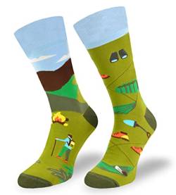 SKIETY Bunte Interessante Socken - Lustige Seltsame Socken - Verrückte Ausgefallene Socken - Skurrile Socken für Erwachsene - Baumwolle - für Frauen Männer - Zelten - 39-42 von SKIETY