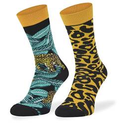 SKIETY Ungleiche Bunte Lustige Socken – Lustige Schrullige Helle Socken – Verrückte Socken - Ausgefallene Socken für Erwachsene - 70% Baumwolle - für Männer – Panthers – 43-46 von SKIETY
