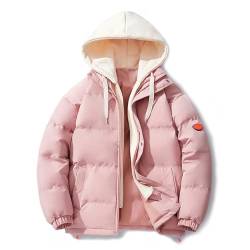 SKINII Damen Baumwollbekleidung Cotton Clothing Winter Outdoor Daunenjacke für Paare Warme Winddichte Mantel mit Kapuze Geeignet für Tägliche Reisen Skifahren Bergsteigen,Pink,XL(60 von SKINII