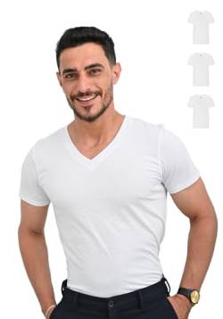 SKIPPER Herren T-Shirt 3er Pack V-Ausschnitt Business Unterhemd aus Baumwolle - Kurzarm Unterziehshirt Männer (XL, Weiß) von SKIPPER