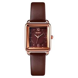 SKMEI Armbanduhr für Damen, Retro-Mode, elegant, kompakt, analoge Quarz-Armbanduhr, Quadratisch-Kaffee von SKMEI