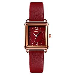 SKMEI Armbanduhr für Damen, Retro-Mode, elegant, kompakt, analoge Quarz-Armbanduhr, Quadratisch-Rot von SKMEI