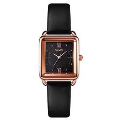 SKMEI Armbanduhr für Damen, Retro-Mode, elegant, kompakt, analoge Quarz-Armbanduhr, eckig schwarz von SKMEI