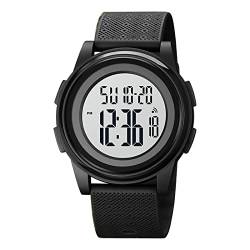 SKMEI Digitale Sportuhr für Herren, ultradünn, militärisch, wasserdicht, Armbanduhr für Männer und Frauen, mit Stoppuhr, Alarm, Countdown, schwarz / weiß, 1.81*1.57*0.39 inch, Sport von SKMEI