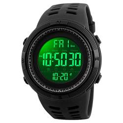 SKMEI Digitaluhr für Herren, digitale Sportuhr mit LED-Bildschirm, militärisch, wasserdicht, Chronograph, Alarm, Countdown, Armee-Armbanduhr, Schwarz, 1.93*1.93*0.59 inch, Sport von SKMEI