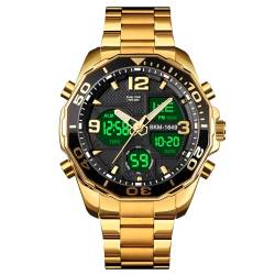 SKMEI Herren-Armbanduhr, Chronograph, Edelstahl, wasserdicht, Datum, analog, Quarzuhr, Business-Armbanduhr für Herren, gold, Men's Standard, Klassisch und modisch von SKMEI