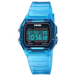 SKMEI Herren Damen Elektronische Uhren, Mode und Kreative Transparent 50m Wasserdicht Minimalistische Sportuhr, Blau, Elektronische Uhren von SKMEI