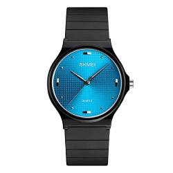 SKMEI Wasserdichte Armbanduhr für Damen, Mädchen, lässig, analoge Quarz-Uhren für Frauen 1.5*1.3*0.3 inch blau von SKMEI