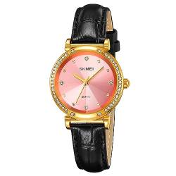 SKMEI Wasserdichte Damen-Armbanduhr, Armbanduhr für Damen, Mädchen, lässig, analog, Quarz-Uhren für Frauen, 2072 Pink, Classic von SKMEI