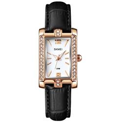 Waches für Frauen Damen Damen Frauen Diamant Roségold Quadratisch Edelstahl Luxus Mode Klein Slim Analog Quarz Wasserdicht Kleid Casual Einfache Frau Mädchen Geschenke Armbanduhr SKMEI, L1690black, Modisch von SKMEI