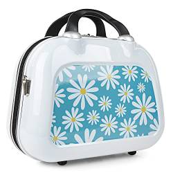 SKPAT - Kosmetikkoffer Hartschale Groß, Beautycase Damen, Trolley & Handgepäck Koffer: Beauty Case Hartschale, Kosmetik Koffer, Kosmetiktasche Groß - Ideal für Reisen! 133645, Weiß-blaue Gänseblümchen von SKPAT