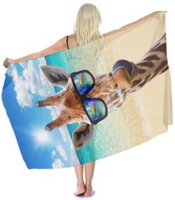 SKT T1 Sommer Strand Sarongs für Frauen Gothic Badeanzug Bikini Cover Up Schal Badeanzug Wraps Schal Groß 70 x 47 Zoll, Giraffe mit Sonnenbrille, Einheitsgröße von SKT T1