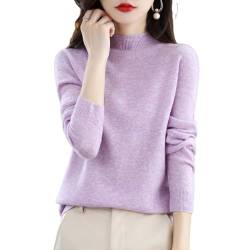 Cashmere Sweaters for Women, Womens Cashmere Sweater, 100% Cashmere Long Sleeve Crew Neck Pullover Jumpers (Light Purple,L) von SKUBIS