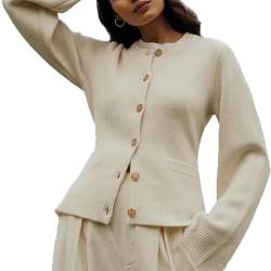 SKUBIS Ultra-Soft Button Cardigan, Describeu Cardigan, Slimming Button Cardigan Sweater Women with Pockets (Lvory,L) von SKUBIS