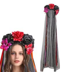 Halloween-Rosen-Blumen-Stirnband, Haarschmuck für Mädchen mit Rosenorchidee, Realistisches Stirnband für Frauen und Mädchen für Maskerade Skuda von SKUDA