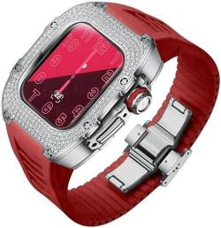 SKXMOD Diamant-Titanstahl-Uhrengehäuse, Gummiband, Mod-Kit, für Apple Watch Serie 9, 8, 7, Ersatz, Damenuhrenarmband, Verschluss, für iWatch Serie 40 mm, 41 mm Zubehör, 41 mm, Achat von SKXMOD