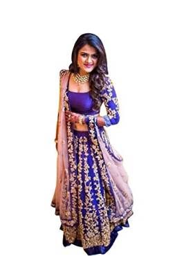 SKY VIEW FASHION Frauen Indische Pakistanische Lengha Hochzeit Party Satin Banglory Seide Lehenga Mit Ungenäht Bluse Material, Königsblau, Nicht aufgerissen von SKY VIEW FASHION
