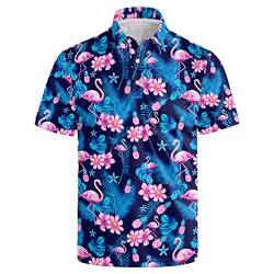 Golf-Shirts für Herren – Print Herren Golf-Poloshirts Dry Fit Feuchtigkeitstransport, atmungsaktiv, lässig, kurzärmelig, Flamingo, XL von SKYNORA