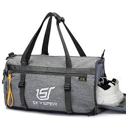 SKYSPER Sporttasche für Damen und Herren mit Schuhfach & Nassfach,Kleine Reisetasche Duffle Bag für Sports,Fitness,Training,Weekend,Schwimm,Gym,Yoga Hellgrau von SKYSPER