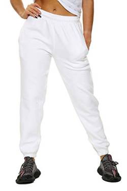 SKYTEX UK Damen-Jogginghose aus Fleece, mit elastischem Saum, weiß, 42 von SKYTEX UK