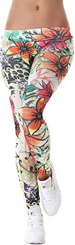 StyleLightOne Bunte Leggings Hauch-dünn Stoff Motiv Bedruckt Print, Power Flower Blumen von SL1