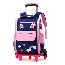 Trolley Rucksack mit 6 Rollen, Rucksack Rollen Trolleytasche,16 Zoll Nylon Jungen Maedchen Trolley Schulranzen Kinder Schultrolley Geeignet für Schule und Reise von SLCSL