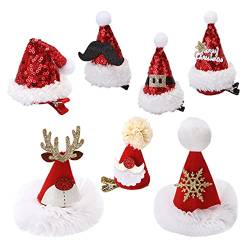 SLDHFE Weihnachts-Haarspangen, Weihnachtsmann-Hut, Haarspangen, Weihnachtsmütze, Haarschmuck, Pailletten, Mini-Hut, Haarnadeln für Weihnachtsmütze, 7 Stück von SLDHFE