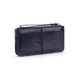 Clutch-Taschen für Damen Damen-Geldbörse mit großer Kapazität, Leder, Geldscheinklammer, Reißverschluss, Geldbörse (Color : Blue, Size : 20x10.5x3cm) von SLEDEZ