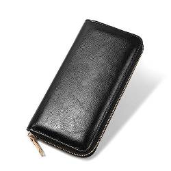 Damen Geldbörse Damen-Geldbörse mit Reißverschluss, Lange Lederhandtasche mit großem Fassungsvermögen (Color : Black, Size : 19.5x2.5x10cm) von SLEDEZ