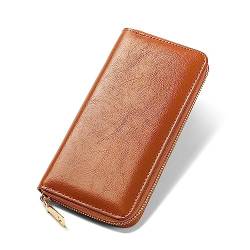 Damen Geldbörse Damen-Geldbörse mit Reißverschluss, Lange Lederhandtasche mit großem Fassungsvermögen (Color : Brown, Size : 19.5x2.5x10cm) von SLEDEZ
