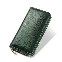 Damen Geldbörse Damen-Geldbörse mit Reißverschluss, Lange Lederhandtasche mit großem Fassungsvermögen (Color : Green, Size : 19.5x2.5x10cm) von SLEDEZ