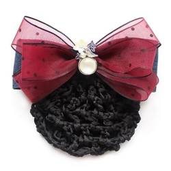 Damen-Haarnetz mit Schleife Haarnetz-Haarspangen mit gepunkteter Schleife for Damen (Color : Red, Size : Style 1) von SLEDEZ