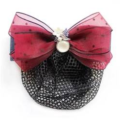 Damen-Haarnetz mit Schleife Haarnetz-Haarspangen mit gepunkteter Schleife for Damen (Color : Red, Size : Style 2) von SLEDEZ