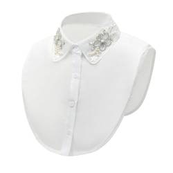 Falscher Kragen für Damen Damen-Puppenhalsband mit Zierkragen und Stickerei (Color : White, Size : Free Size) von SLEDEZ