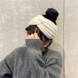 Gestricktes Stirnband für Frauen Damen-Kopfschmuck mit breitem Rand, Strick-Haarband for Herbst und Winter (Color : Beige, Size : Free Size) von SLEDEZ
